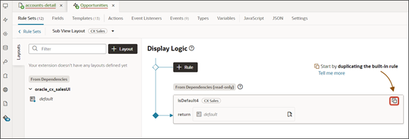 This screenshot illustrates the default layout and default rule for the Sub View Layout.