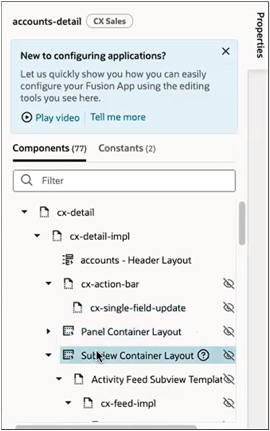 Screenshot showing the location of the Subview Container Layout