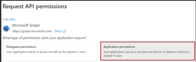 Screenshot highlighting the location of the Application permissions area.