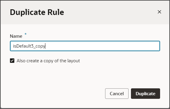 This screenshot illustrates how to duplicate a rule.