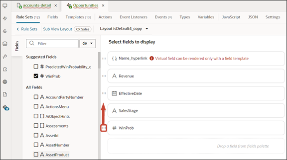 This screenshot illustrates how to change the order of columns on the subview layout.
