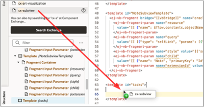 Partial screenshot of subview configuration showing how you drag the fragment to the template editor.