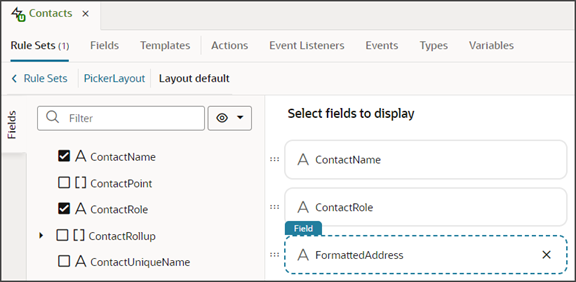 This screenshot illustrates how to add fields to the picker layout.