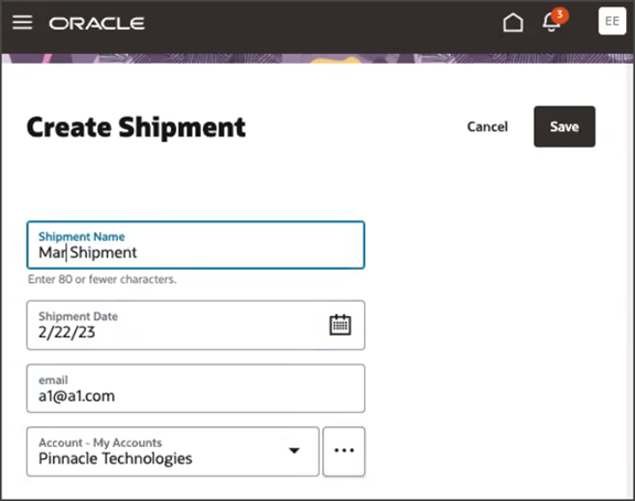 This screenshot illustrates an example of the Create Shipment page.
