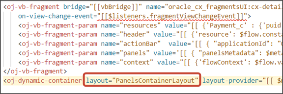 This screenshot illustrates how to update the dynamic container's layout name.