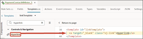 This screenshot illustrates where to drag the Hyperlink component to.
