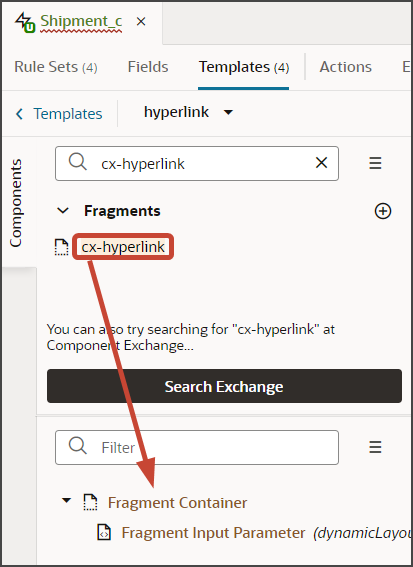 This screenshot illustrates where to add the cx-hyperlink fragment.