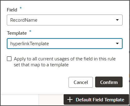 This screenshot illustrates how to associate a field template with a field.