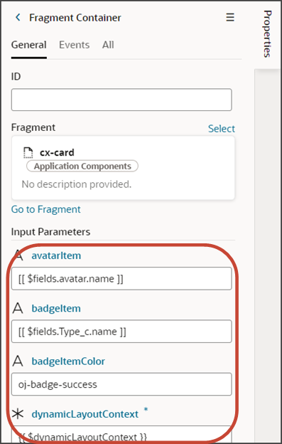 This screenshot shows how to use the Properties pane to populate a panel.