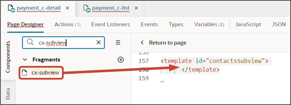 This screenshot illustrates where to add the cx-subview fragment.