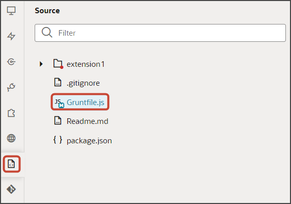 This screenshot illustrates where to find the Gruntfile.js to modify.