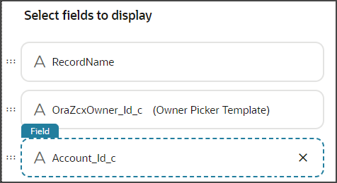 This screenshot illustrates the fields that are selected for display on the create page.