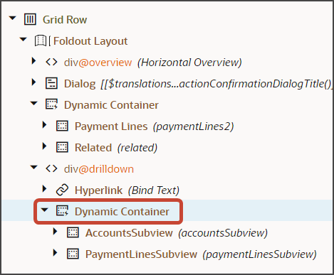 This screenshot illustrates the Dynamic Container node to select.