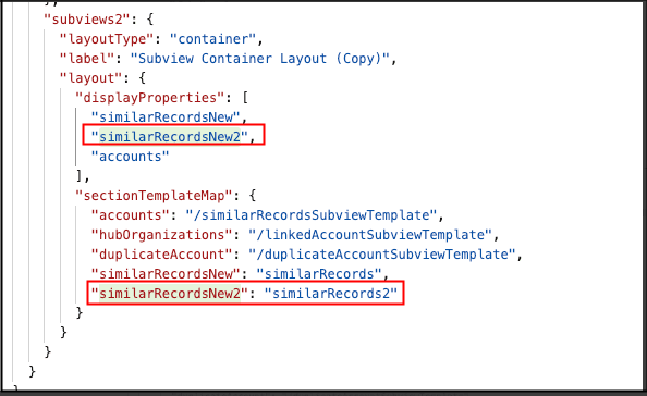 Screenshot highlighting JSON alias code block as the key for exposing your subview template.
