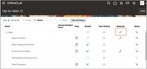 Opt-in page for sales features