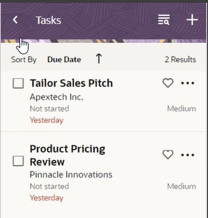 Sample screenshot of task summary by due date