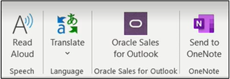 Example of the Oracle Sales for Outlook icon on the Outlook ribbon.