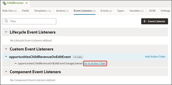 This screenshot illustrates the Go to Action Chain hyperlink.