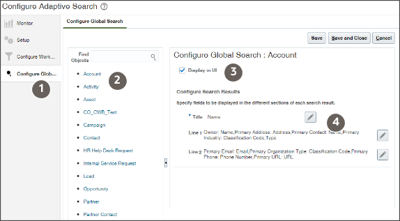 Configure Adaptive Search page, Configure Global Search tab