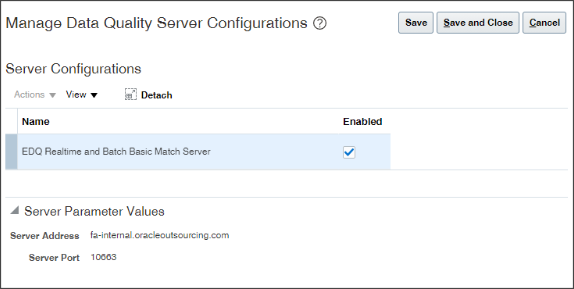 Manage Data Quality Server Configuration page