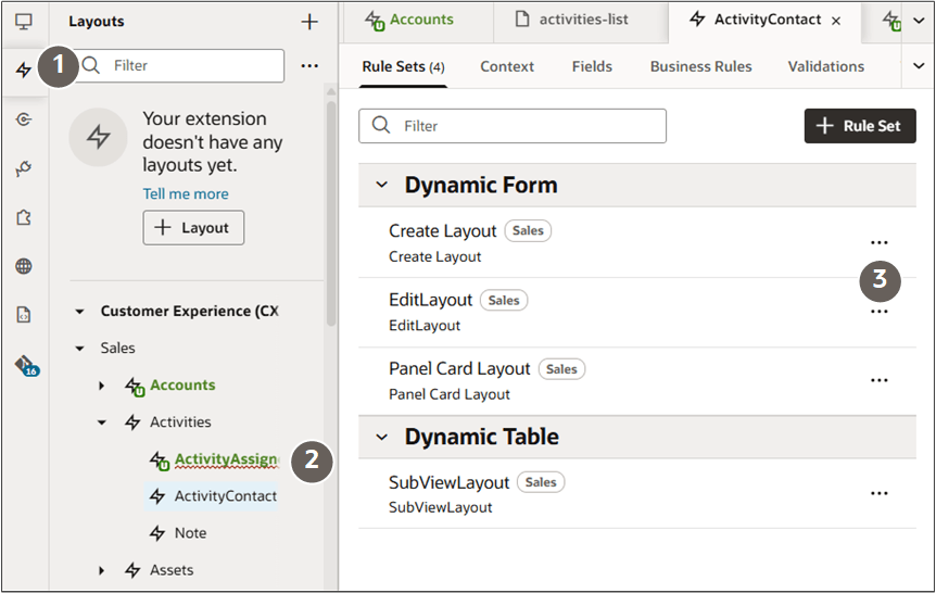 Screenshot showing layouts for activities in VB Studio