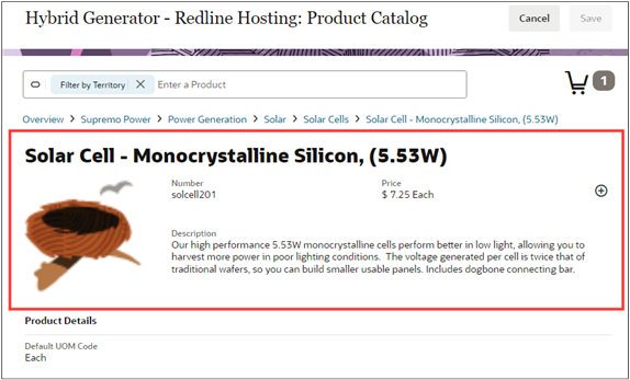 Product description region on the product drill-down page