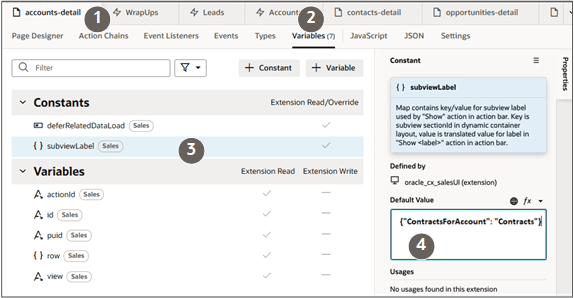 Screenshot of entering the subviewLabel value.