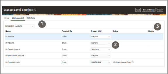 Screenshot of the Workspace List tab