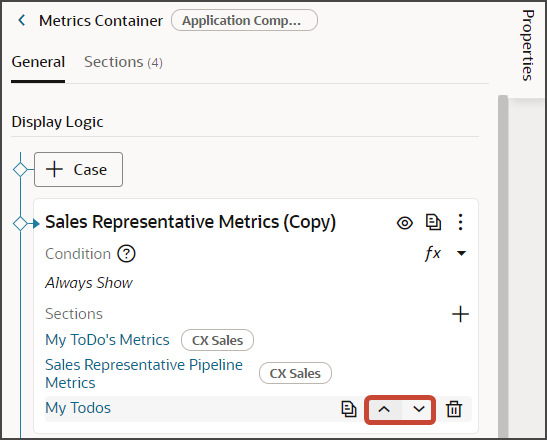 This screenshot illustrates how to reposition a metric card in a dashboard layout.