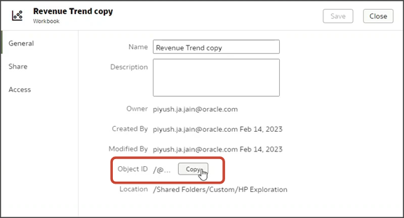 This is a screenshot of how to copy the Option ID for an Oracle Analytic.
