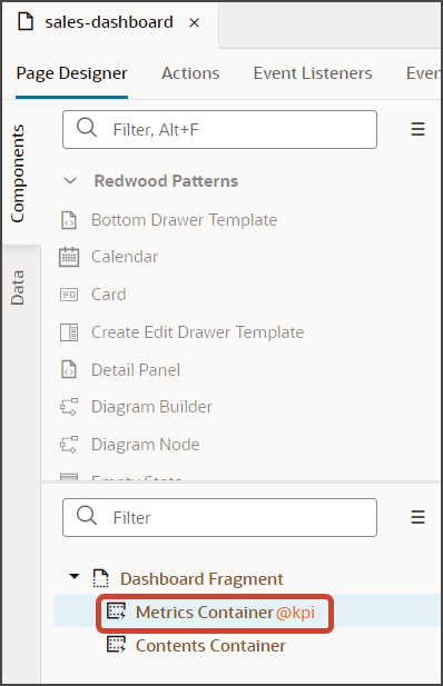 This screenshot illustrates the Metrics Container.