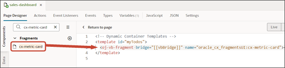 This screenshot illustrates how to drag a fragment to the template editor.