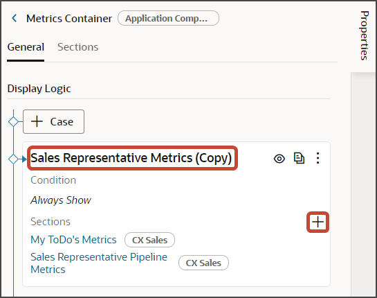 This screenshot illustrates how to add a metric card to a layout.