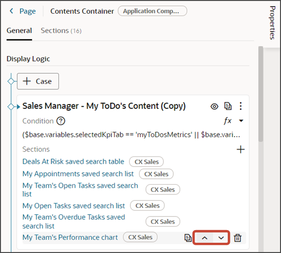 This screenshot illustrates how to reposition a component on a Sales Dashboard layout.