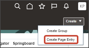 This screenshot illustrates how to create a page entry.