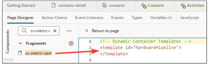 This screenshot illustrates how to drag a fragment to the template editor.