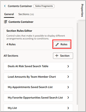 Contents Container Rules button location