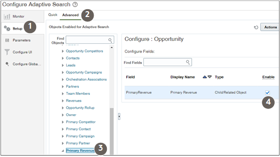 Screenshot showing configure Adaptive Search setup described in the text.