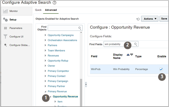 Screenshot showing configure Adaptive Search setup described in the text.
