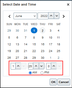 Screenshot showing the Select Date and Time panel