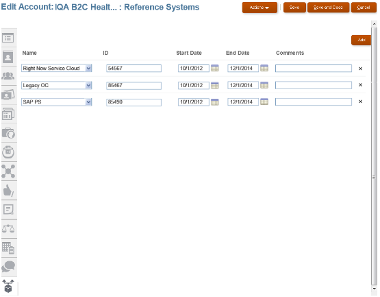 The image shows the view or add reference systems for accounts.