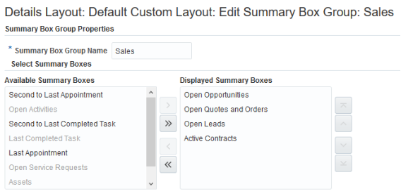 This is a screenshot of a summary box group, Sales, which includes four summary boxes.
