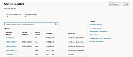 Service Logistics Landing Page (Redwood) - Work Orders Ready to Post Tab