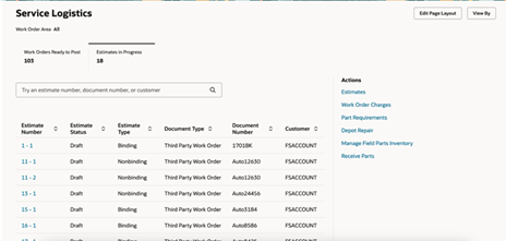 Service Logistics Landing Page (Redwood) - Estimates in Progress Tab