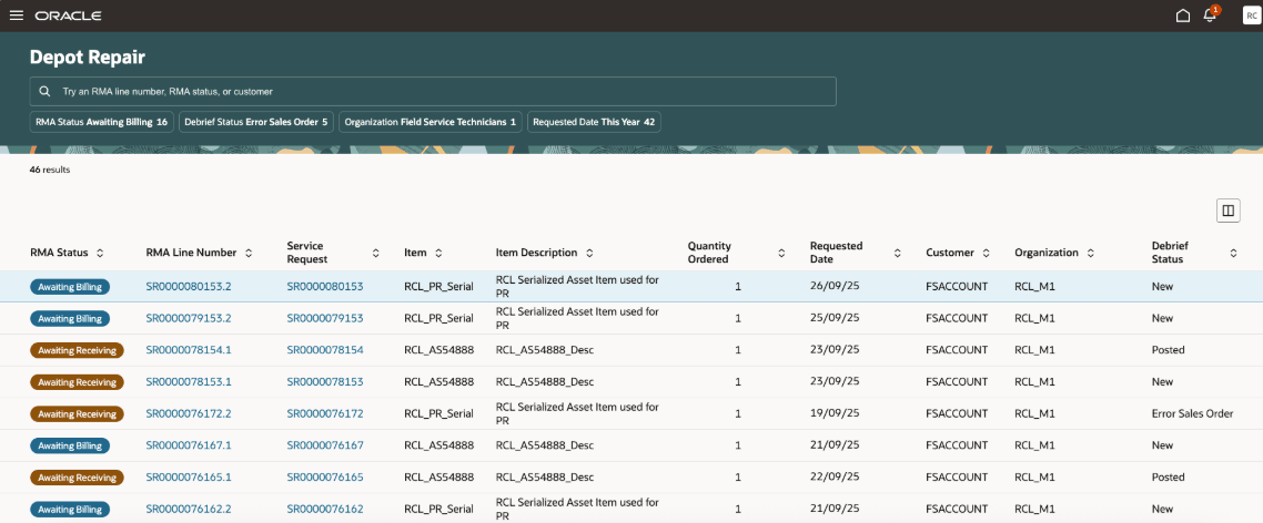Depot Repair Search Page