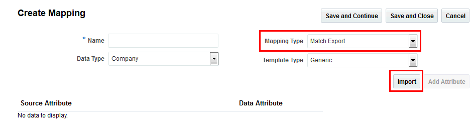 Mapping Type field and Import button