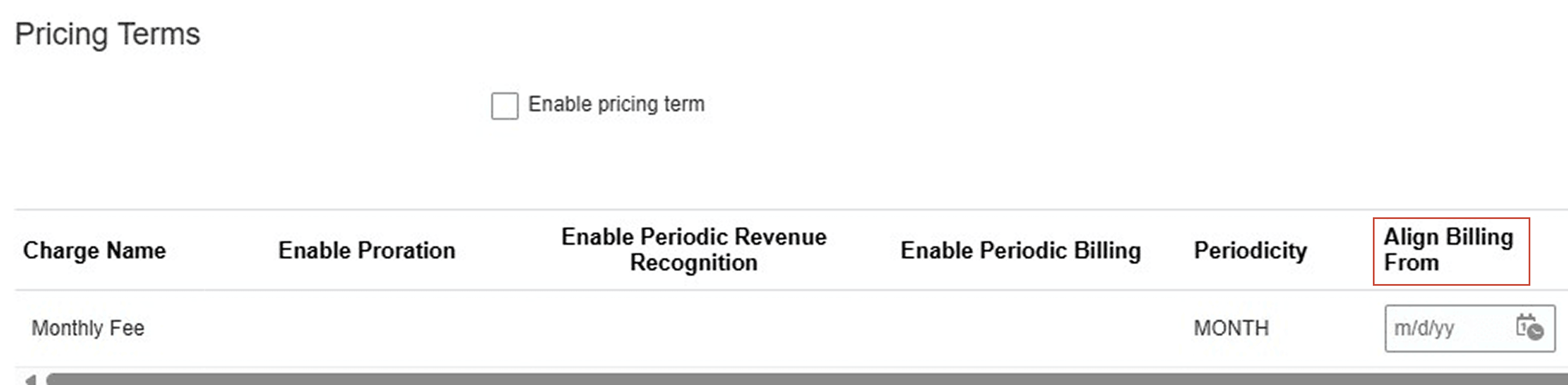This image illustrates the Align Billing From column.