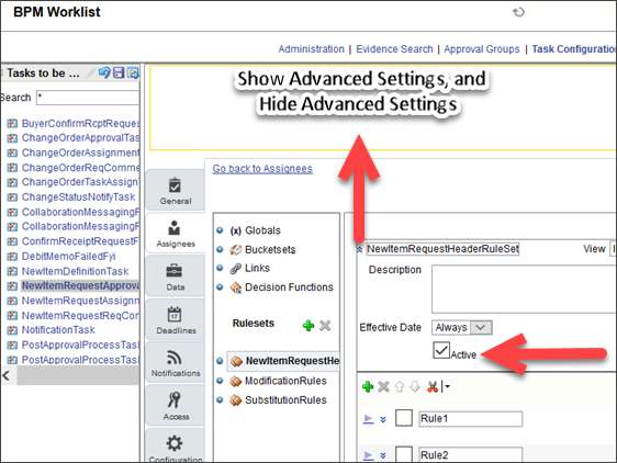 Screen that shows how you activate the rule