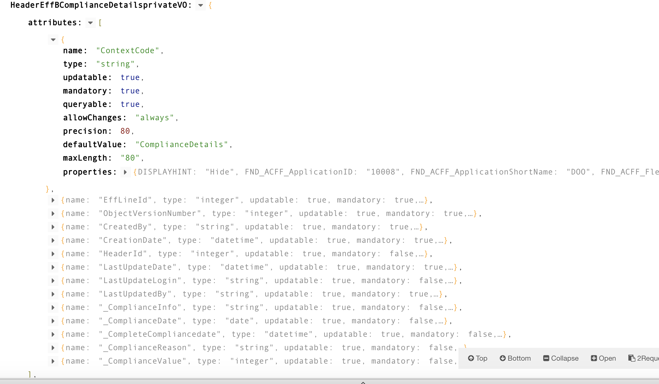 List of attributes to be used to create a sales order using the header extensible flexfield metadata.