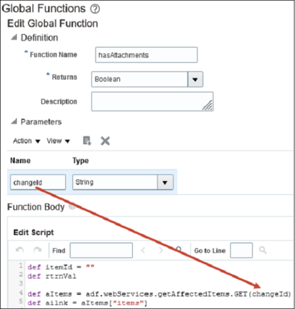 This image shows the global function in Application Composer